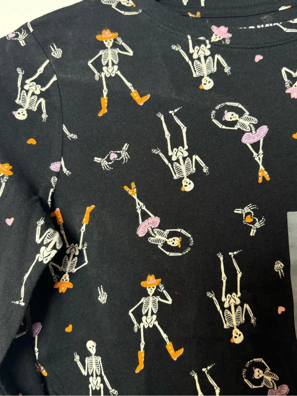 Old Navy Black Long-Sleeve Tee with Skeleton & Accent Prints